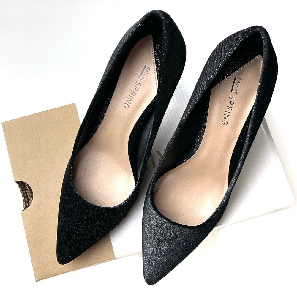 CALL IT SPRING Heels Pointed Toe Pump Black Sparkle NEW - Picture 3 of 15